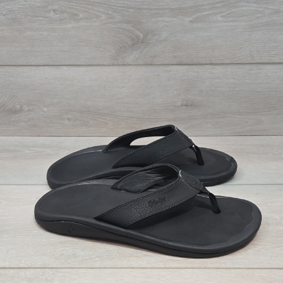 Olukai Mens Ohana Thong Black Flip Flops Sandals Shoes Sz 10 - Picture 1 of 11
